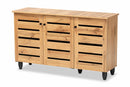 Leola Oak Brown 3-Door Shoe Storage Cabinet Baxton