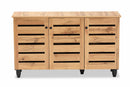 Leola Oak Brown 3-Door Shoe Storage Cabinet Baxton