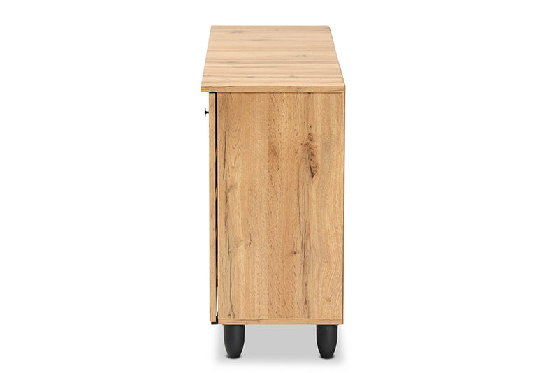 Leola Modern and Contemporary Oak Brown Finished Wood 3-Door Shoe Storage Cabinet