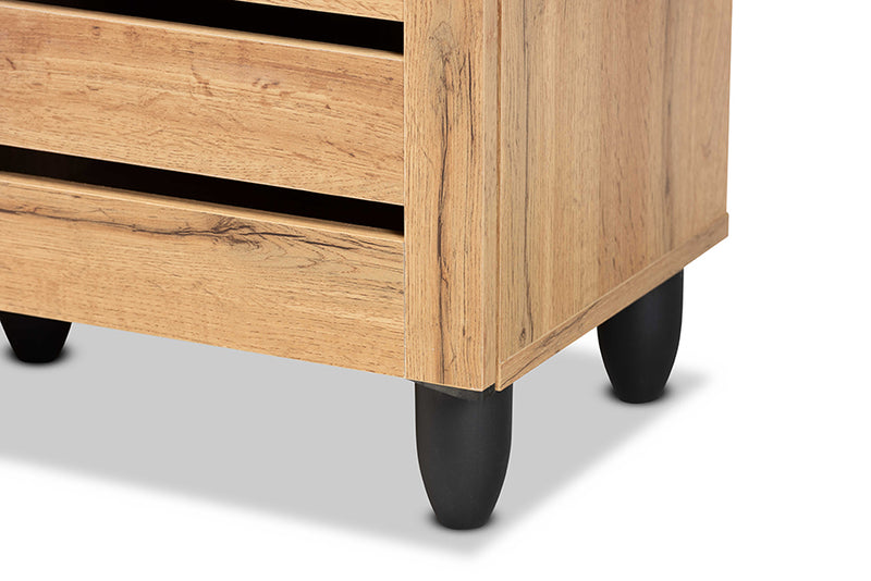 Leola Modern and Contemporary Oak Brown Finished Wood 3-Door Shoe Storage Cabinet