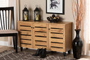 Leola Oak Brown 3-Door Shoe Storage Cabinet Baxton