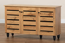 Leola Oak Brown 3-Door Shoe Storage Cabinet Baxton