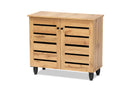 Leola Oak Brown 2-Door Shoe Storage Cabinet Baxton