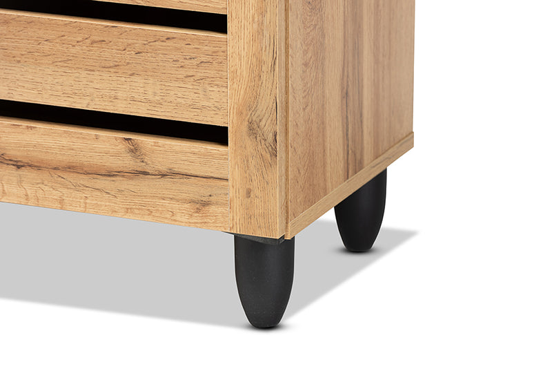 Leola Modern and Contemporary Oak Brown Finished Wood 2-Door Shoe Storage Cabinet