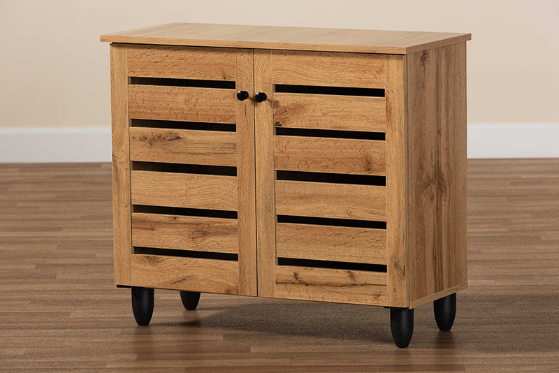 Leola Modern and Contemporary Oak Brown Finished Wood 2-Door Shoe Storage Cabinet