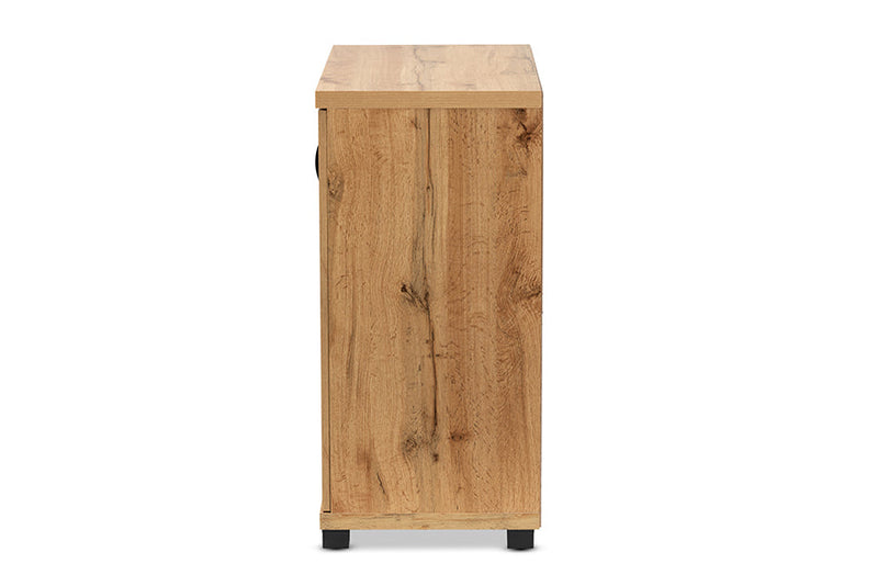Adelina Oak Brown 2-Door Storage Cabinet w/Glass Doors Baxton