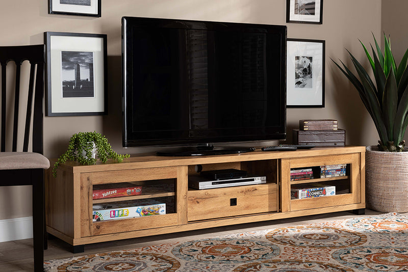 Umar Modern and Contemporary Oak Brown Finished Wood 1-Drawer TV Stand