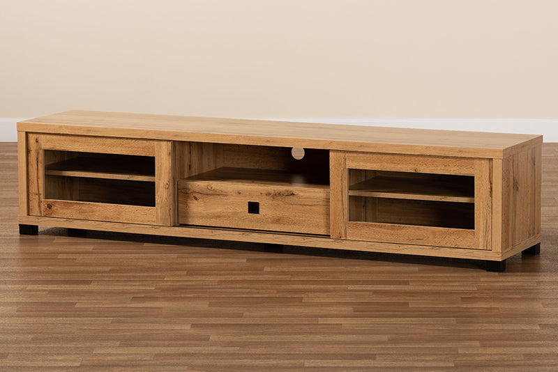 Umar Modern and Contemporary Oak Brown Finished Wood 1-Drawer TV Stand