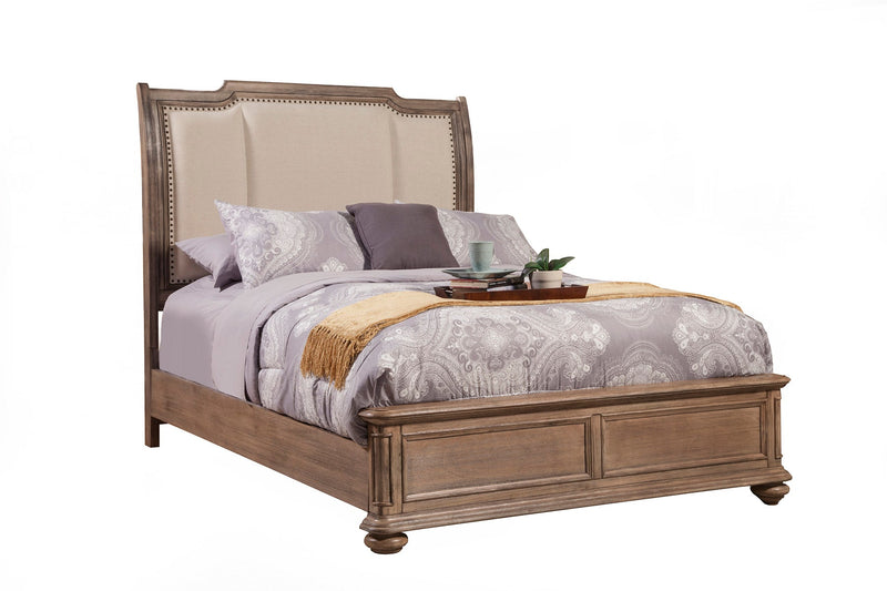 Manchester Queen Sleigh Bed w/Upholstered Headboard, French Truffle Alpine