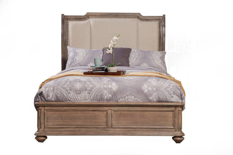Manchester California King Sleigh Bed w/Upholstered Headboard, French Truffle Alpine