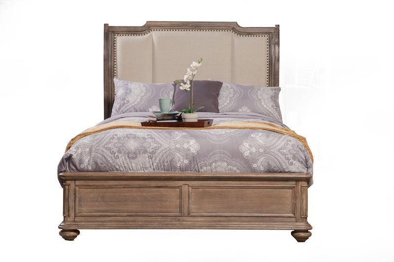 Manchester Queen Sleigh Bed w/Upholstered Headboard, French Truffle