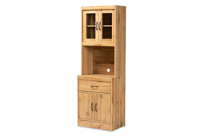 Bernard Oak Brown Kitchen Cabinet and Hutch Baxton