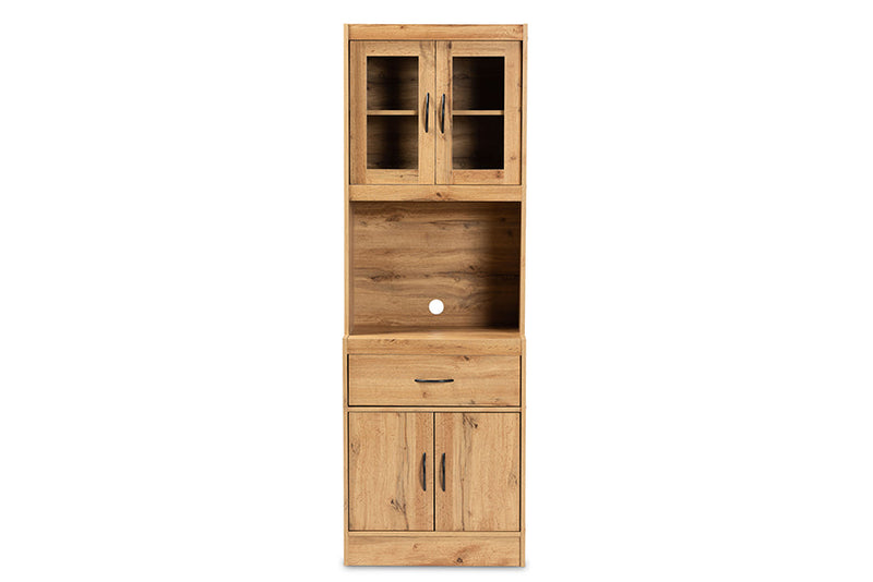 Bernard Oak Brown Kitchen Cabinet and Hutch Baxton