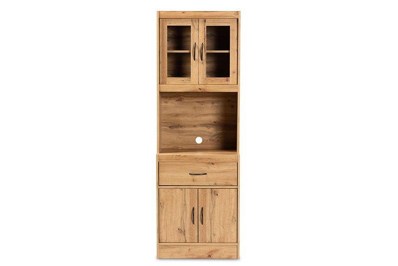 Bernard Modern and Contemporary Oak Brown Finished Wood Kitchen Cabinet and Hutch