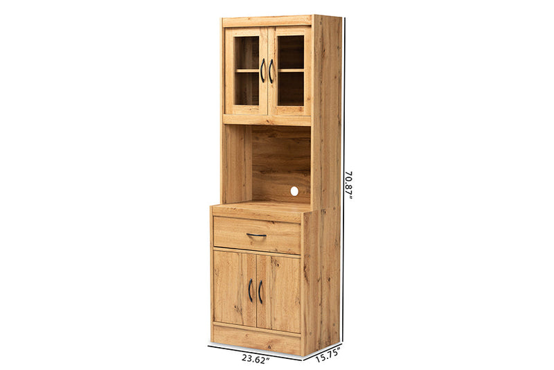 Bernard Oak Brown Kitchen Cabinet and Hutch Baxton