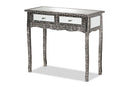 Senan Industrial Silver Finished Metal and Mirrored Glass 2-Drawer Console Table Baxton