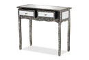Senan Industrial Silver Finished Metal and Mirrored Glass 2-Drawer Console Table Baxton