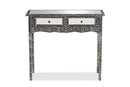 Senan Industrial Silver Finished Metal and Mirrored Glass 2-Drawer Console Table Baxton