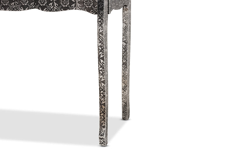 Senan Industrial Silver Finished Metal and Mirrored Glass 2-Drawer Console Table Baxton