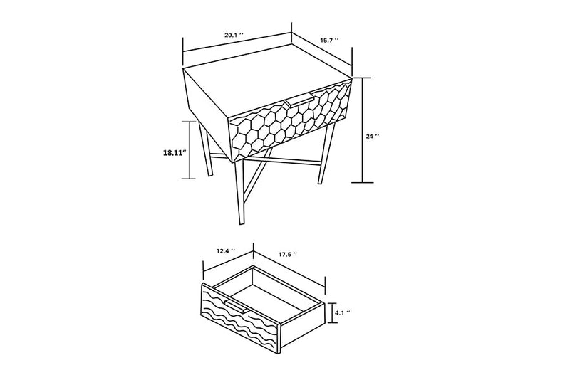 Danica White and Gold Metal 1-Drawer End Table Baxton