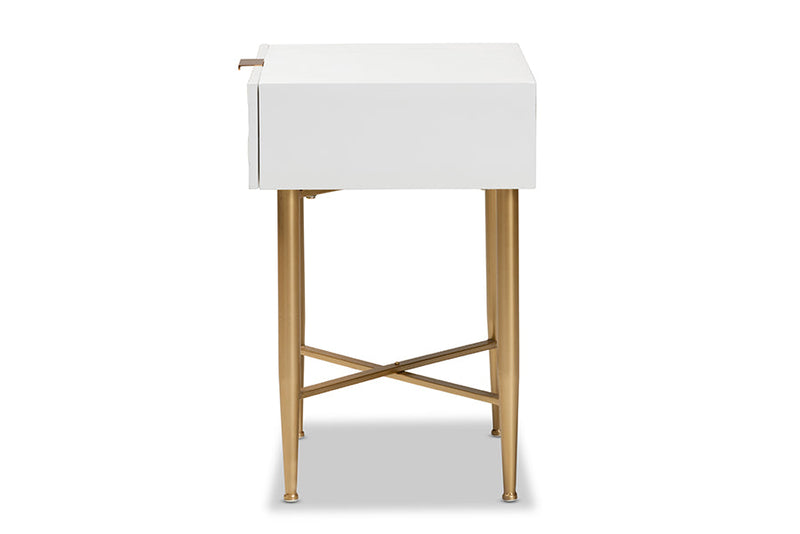 Danica White and Gold Metal 1-Drawer End Table Baxton
