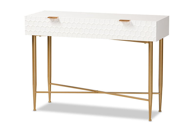 Bellini White and Gold Metal 1-Drawer Console Table Baxton