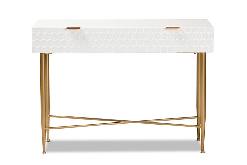 Bellini White and Gold Metal 1-Drawer Console Table Baxton