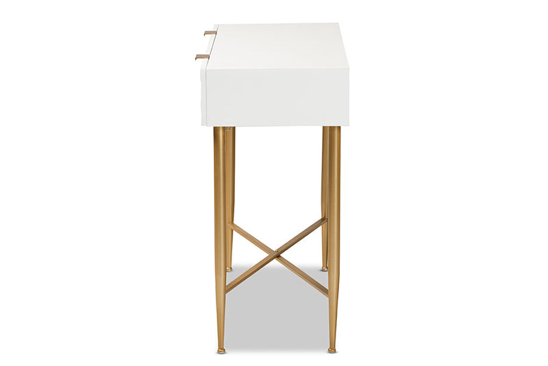 Bellini White and Gold Metal 1-Drawer Console Table Baxton