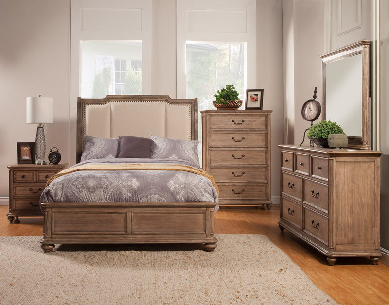 Manchester Queen Sleigh Bed w/Upholstered Headboard, French Truffle