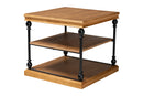 Lena Traditional Industrial Oak Brown and Black Metal 3-Tier End Table Baxton