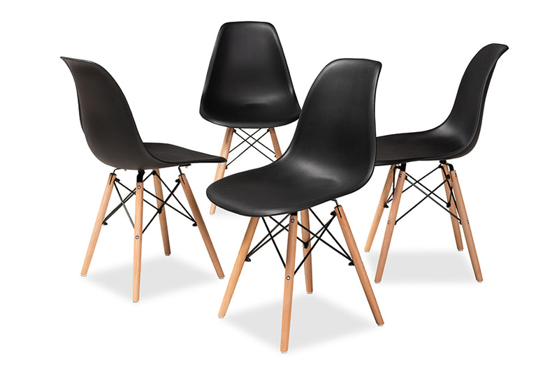 Malina Modern and Contemporary Black Finished Polypropylene Plastic and Oak Brown Finished Wood 4-Piece Dining Chair Set