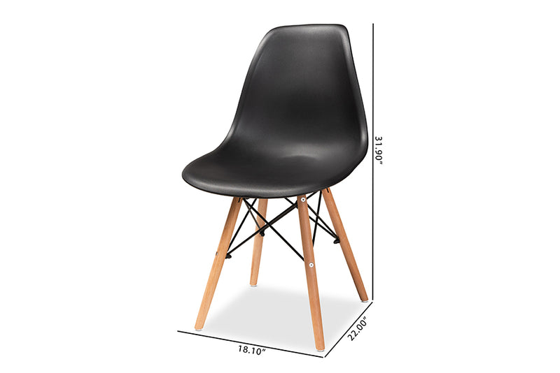 Malina Modern and Contemporary Black Finished Polypropylene Plastic and Oak Brown Finished Wood 4-Piece Dining Chair Set