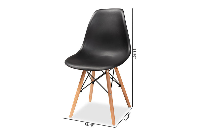 Malina Black Finished Polypropylene Plastic and Oak Brown 4Pc Dining Chair Set Baxton