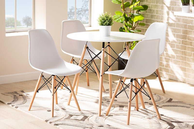 Malina Modern and Contemporary White Finished Polypropylene Plastic and Oak Brown Finished Wood 5-Piece Dining Set