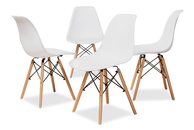 Malina Modern and Contemporary White Finished Polypropylene Plastic and Oak Brown Finished Wood 4-Piece Dining Chair Set