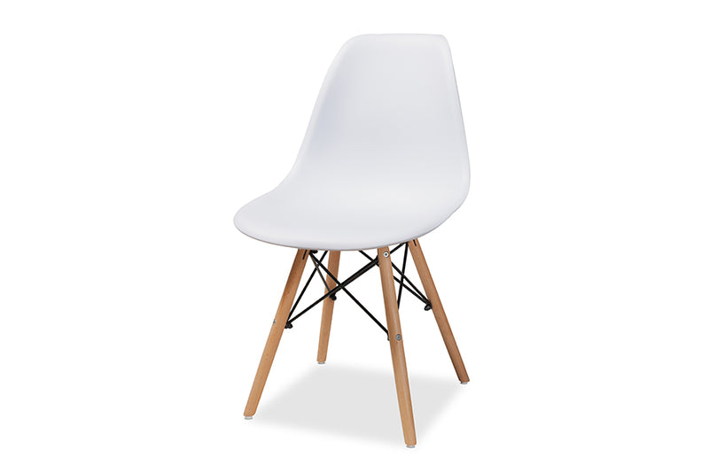 Malina Modern and Contemporary White Finished Polypropylene Plastic and Oak Brown Finished Wood 4-Piece Dining Chair Set