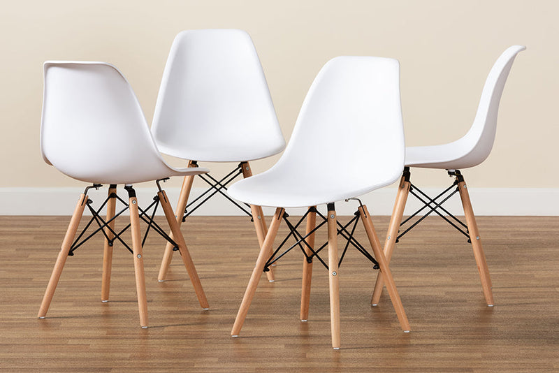 Malina White Finished Polypropylene Plastic and Oak Brown 4Pc Dining Chair Set Baxton