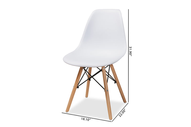 Malina Modern and Contemporary White Finished Polypropylene Plastic and Oak Brown Finished Wood 4-Piece Dining Chair Set