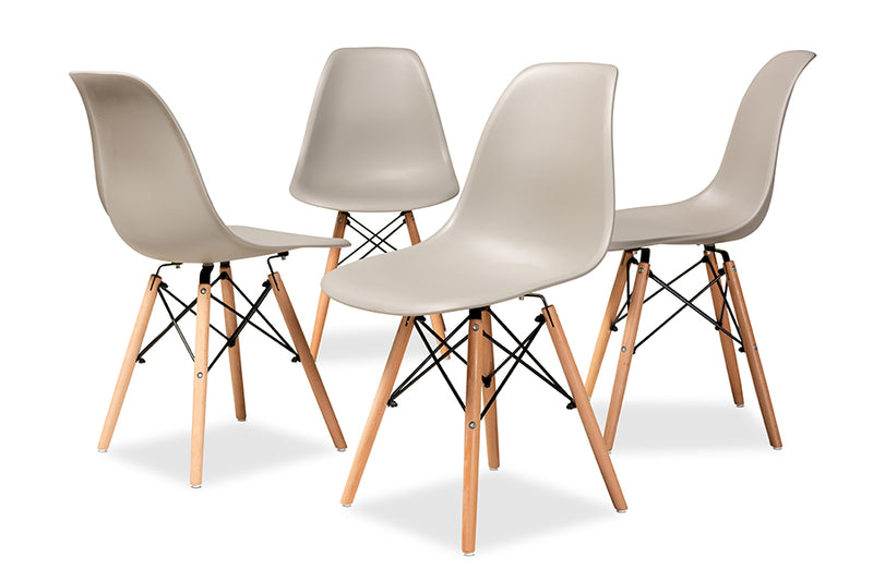 Malina Modern and Contemporary Beige Finished Polypropylene Plastic and Oak Brown Finished Wood 4-Piece Dining Chair Set