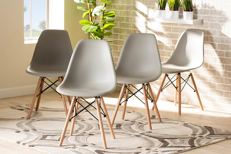 Malina Beige Finished Polypropylene Plastic and Oak Brown 4Pc Dining Chair Set Baxton