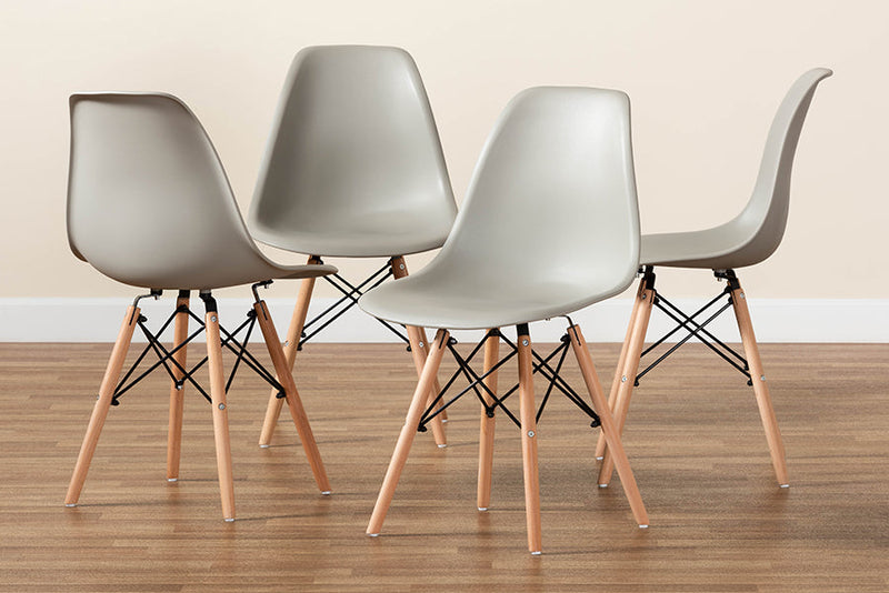 Malina Beige Finished Polypropylene Plastic and Oak Brown 4Pc Dining Chair Set Baxton