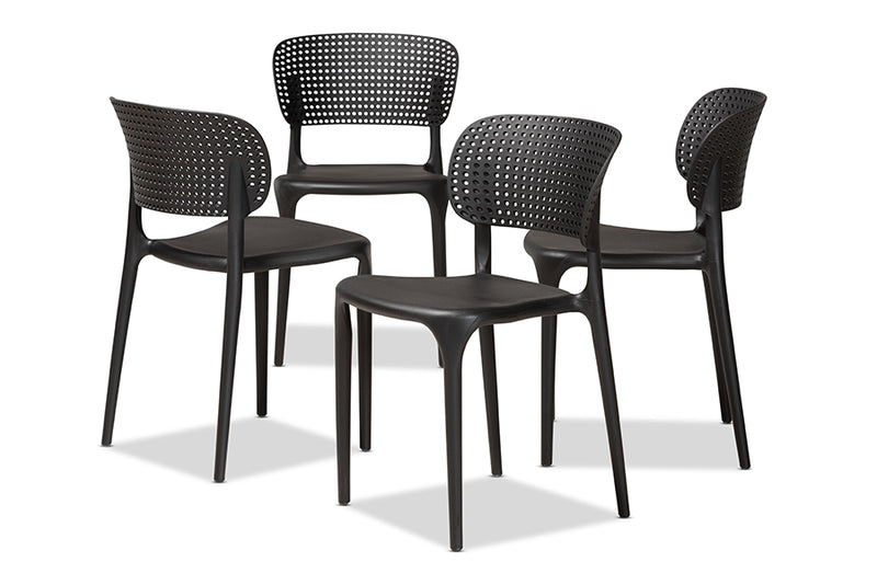 Tauriel Modern and Contemporary Black Finished Polypropylene Plastic 4-Piece Stackable Dining Chair Set