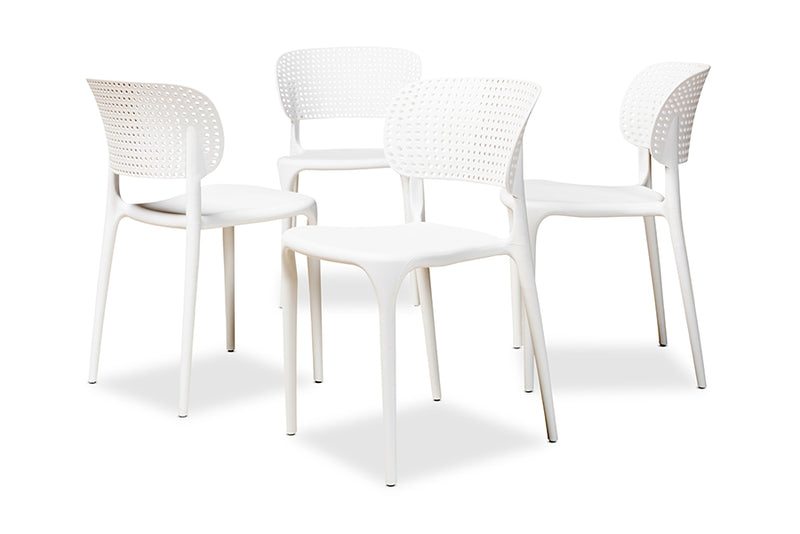 Tauriel Modern and Contemporary White Finished Polypropylene Plastic 4-Piece Stackable Dining Chair Set