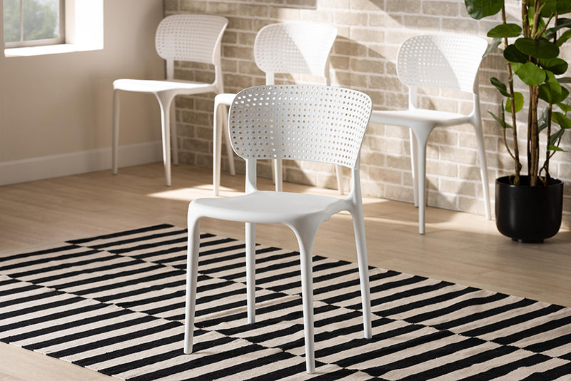 Tauriel Modern and Contemporary White Finished Polypropylene Plastic 4-Piece Stackable Dining Chair Set