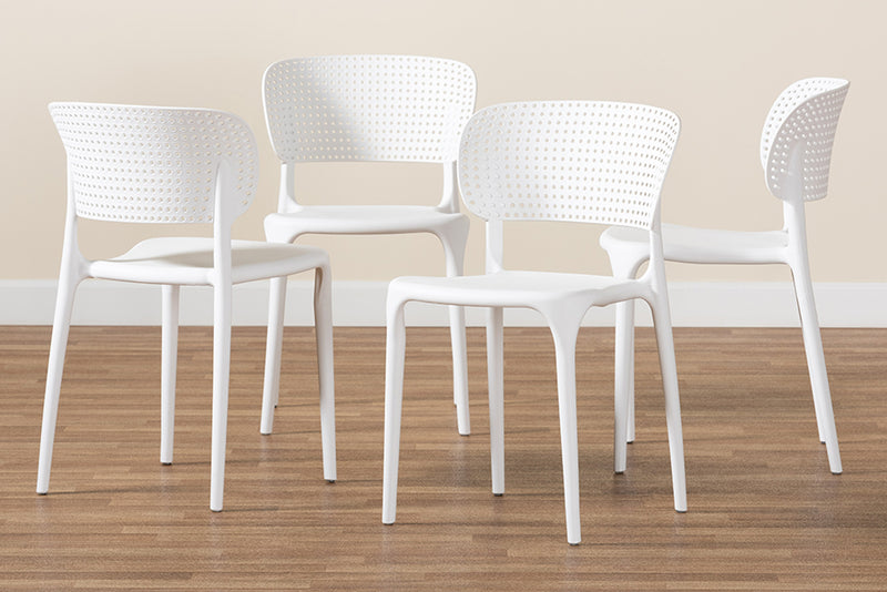 Tauriel Modern and Contemporary White Finished Polypropylene Plastic 4-Piece Stackable Dining Chair Set