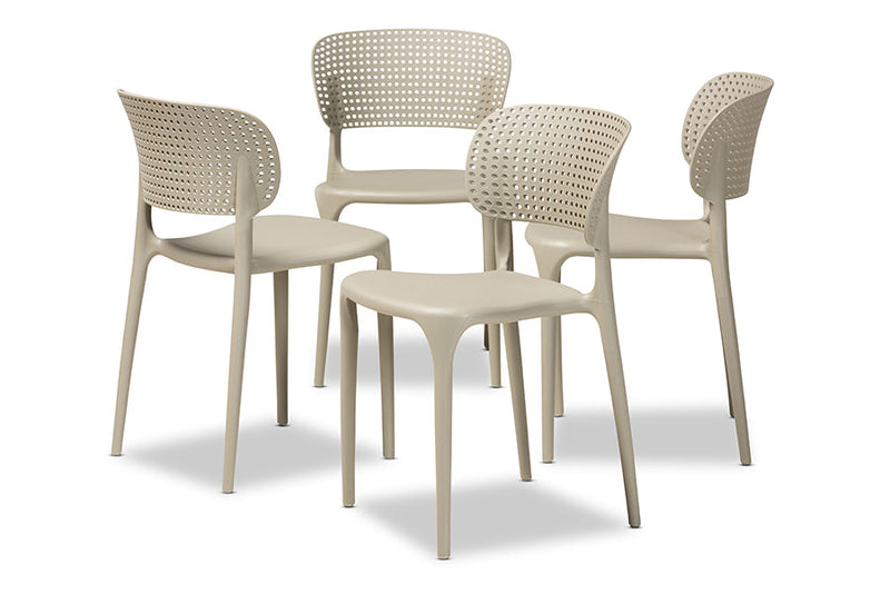 Tauriel Beige Finished Polypropylene Plastic 4Pc Stackable Dining Chair Set Baxton