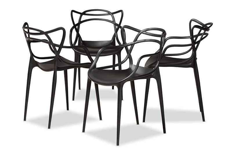 Marilla Modern and Contemporary Black Finished Polypropylene Plastic 4-Piece Stackable Dining Chair Set