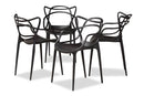 Marilla Black Finished Polypropylene Plastic 4Pc Stackable Dining Chair Set Baxton