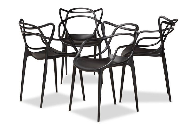 Marilla Black Finished Polypropylene Plastic 4Pc Stackable Dining Chair Set Baxton