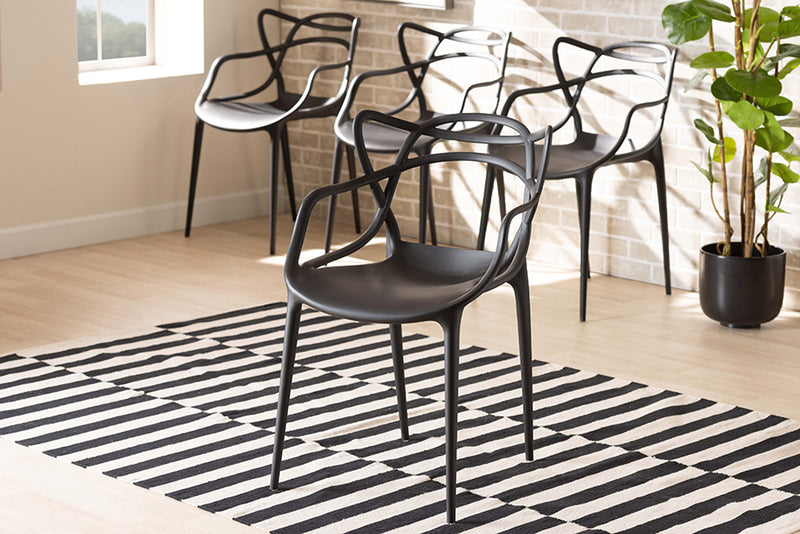 Marilla Modern and Contemporary Black Finished Polypropylene Plastic 4-Piece Stackable Dining Chair Set